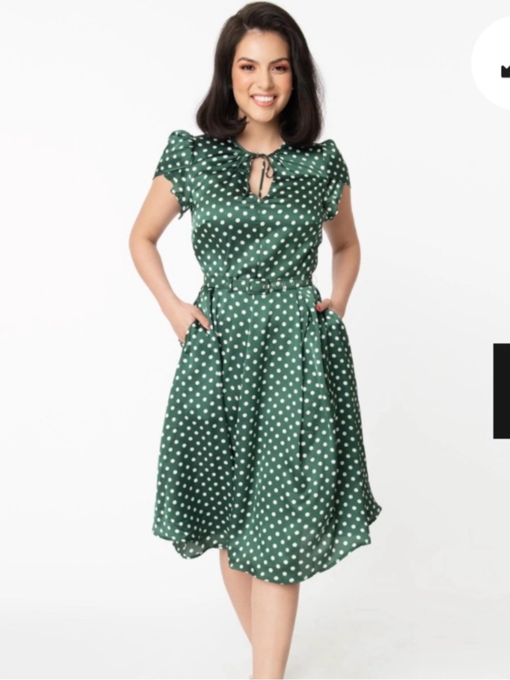 Unique Vintage Emerald & White Polka Dot Dahlia Swing Dress